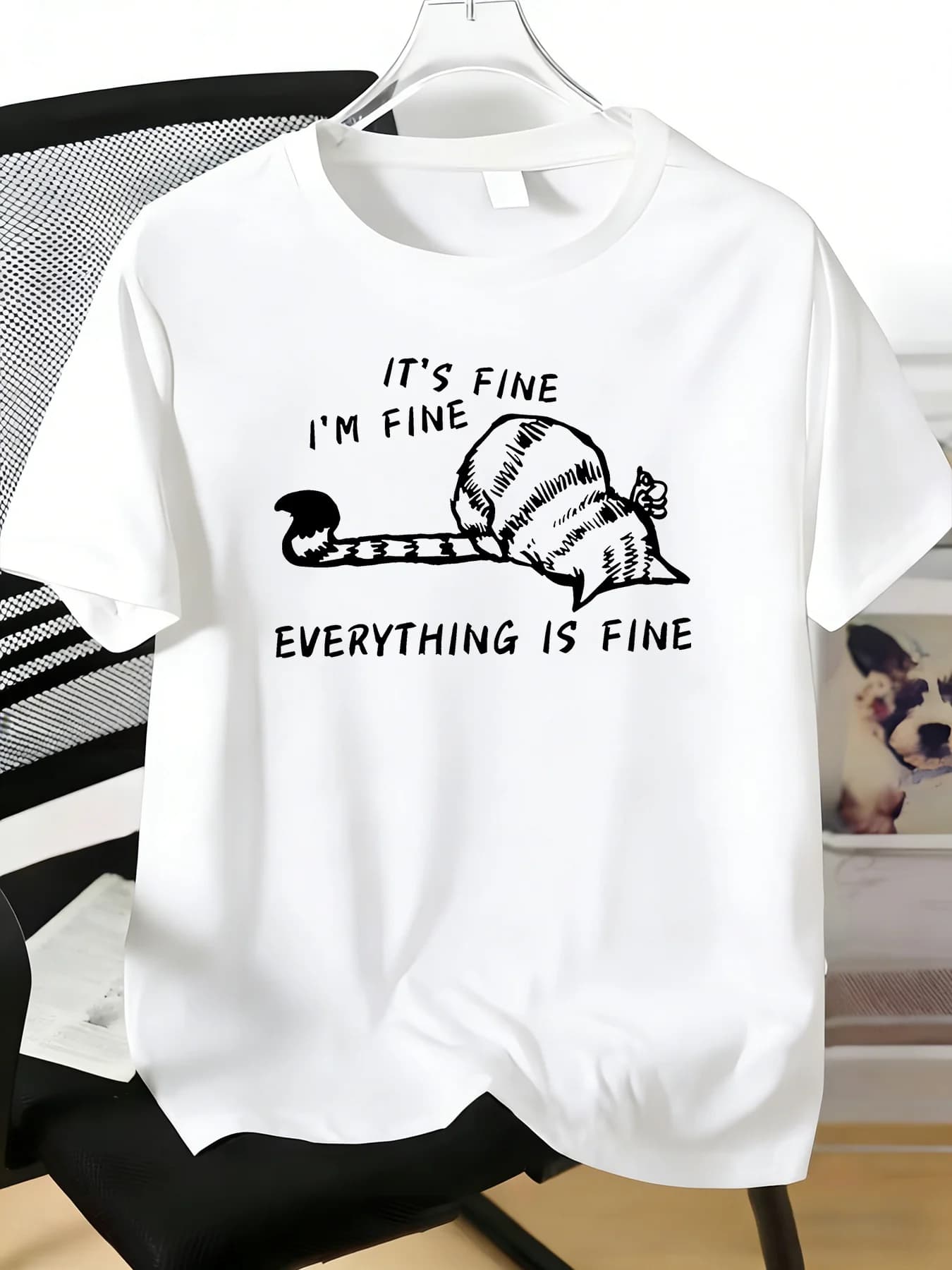 Men O Neck Cotton Tee Funny Depressed Cat It S Fine Letter Print Light Soft Short Sleeve Summer Relaxed Daily Street Casual Wear