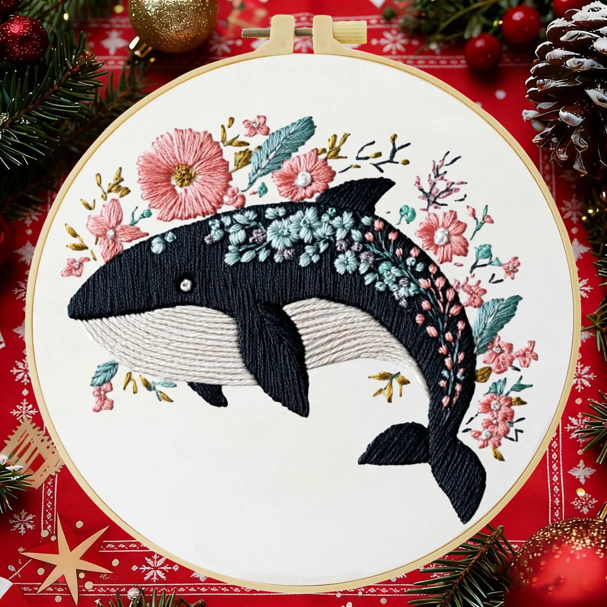 1 pz 20X20 CM/15X15 CM Fiori e balene Ricamo Starter Kit FAI DA TE Punto Croce Cucito Arte per il Regalo