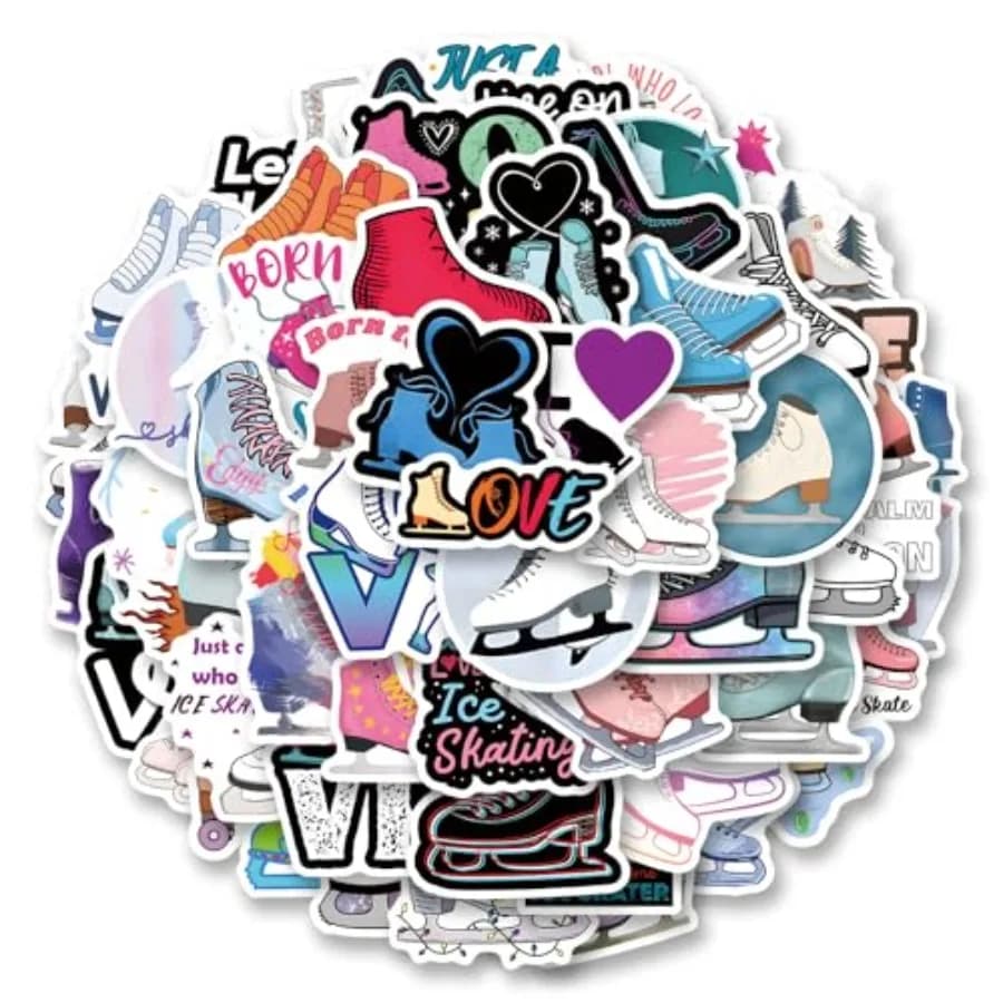 62Pcs Ice Skating Stickers Pack, Vinyl Waterproof Decals for Water Bottle, Laptop, Phone, Skateboard, Scrapbooking, Bumper Deco