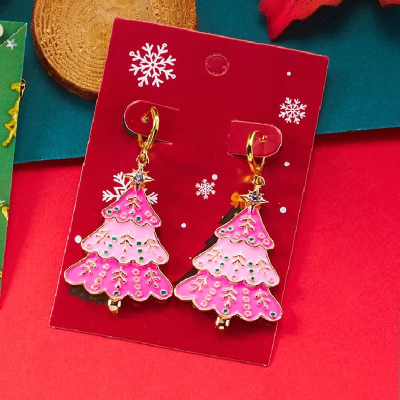 Orecchini pendenti con nappa lunga con stella dell'albero di Natale rosa con zirconi lucidi, per regalo di gioielli con design a fiocco di neve in cristallo da donna