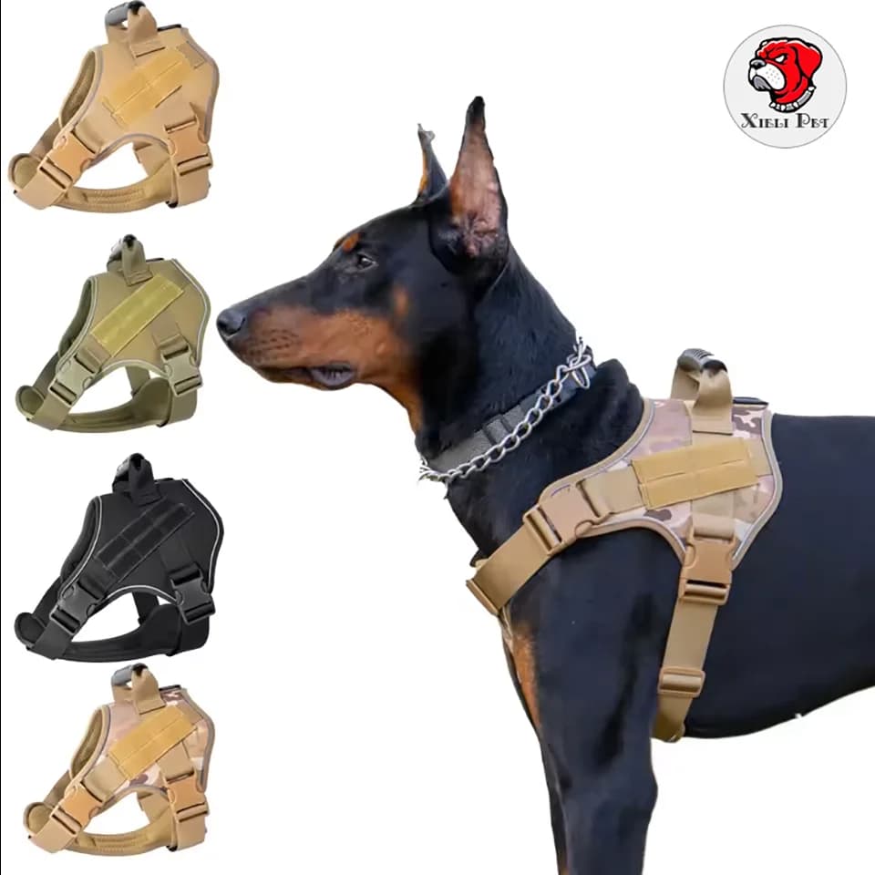 Adjustable Tactical Dog Harness Pet Doberman Pinscher Training Vest No Pull Reflective Durable Handle for Small Large Dogs Gears