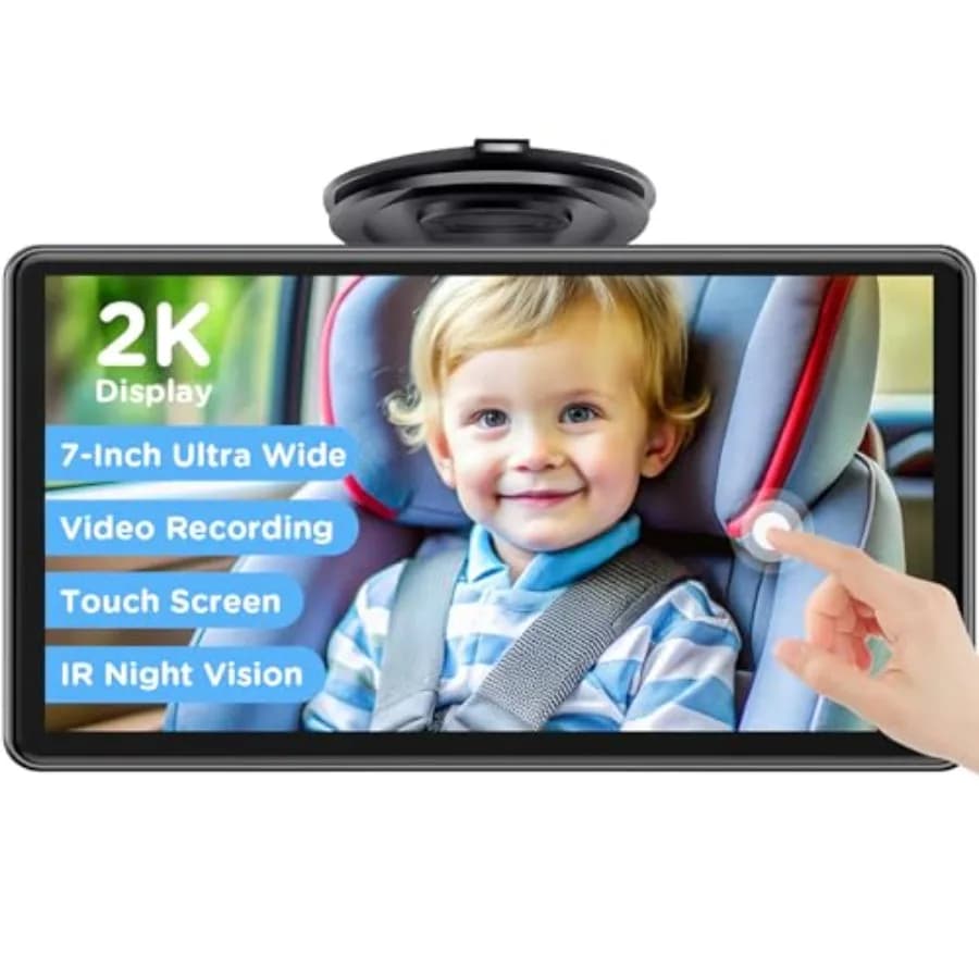 Monitor per Auto per Bambini con Schermo Touch da 7 Pollici, Telecamera con USB Plug and Play, Facile Installazione, Angolo di Visione di 150°, Visione Notturna, Flessibile a 360°