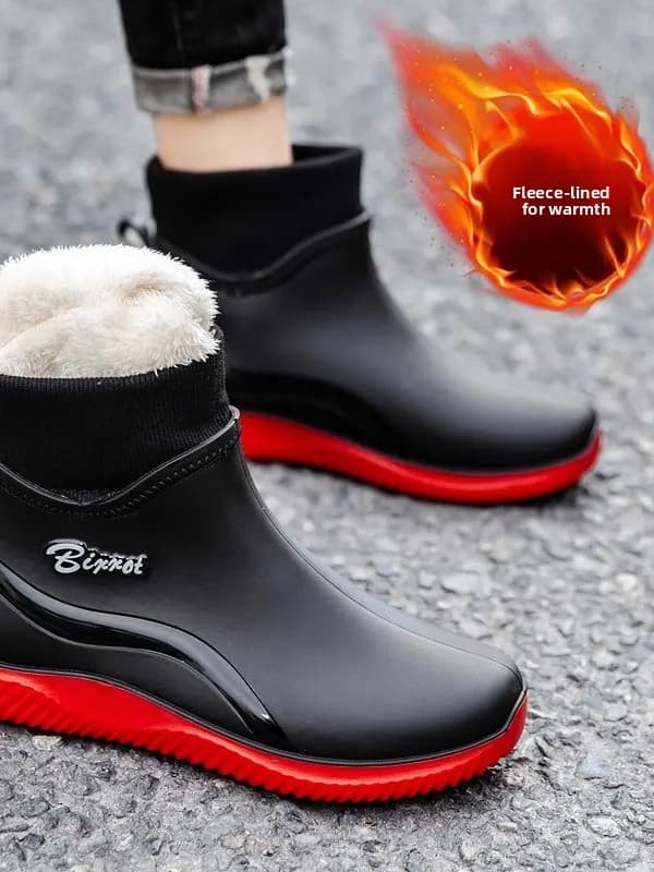 Stivali da Pioggia Bassi da Uomo, Caldi Invernali, Antiscivolo, Impermeabili, Foderati in Cotone e Pile, Slip-On, alla Moda, per Cantiere e Cucina