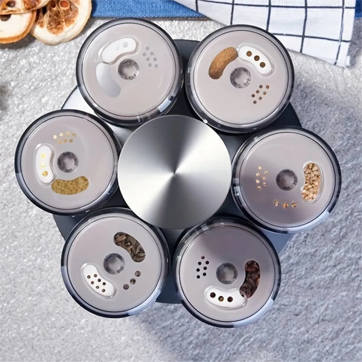 360° Rotating Spice Bottle Set Glass Seasoning Storage Rack for Salt Sugar Pepper Kitchen Organizer