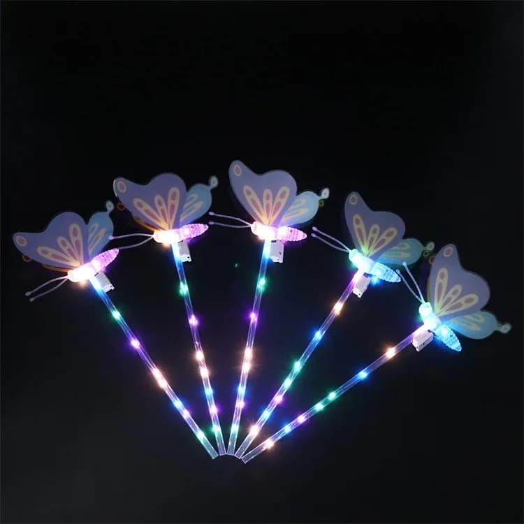 5PCS New Butterfly Fairy Wand Led Light Up lampeggiante bacchetta magica ragazze Princess gioco di ruolo puntelli casa delle bambole giocattoli per feste regali