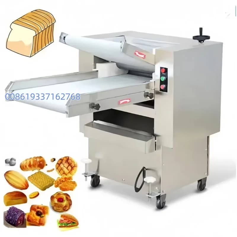 Pressa automatica per impasto per noodle di pane per gnocchi di pizza con nastro trasportatore Spessore regolabile Sfogliatrice per impasto elettrica