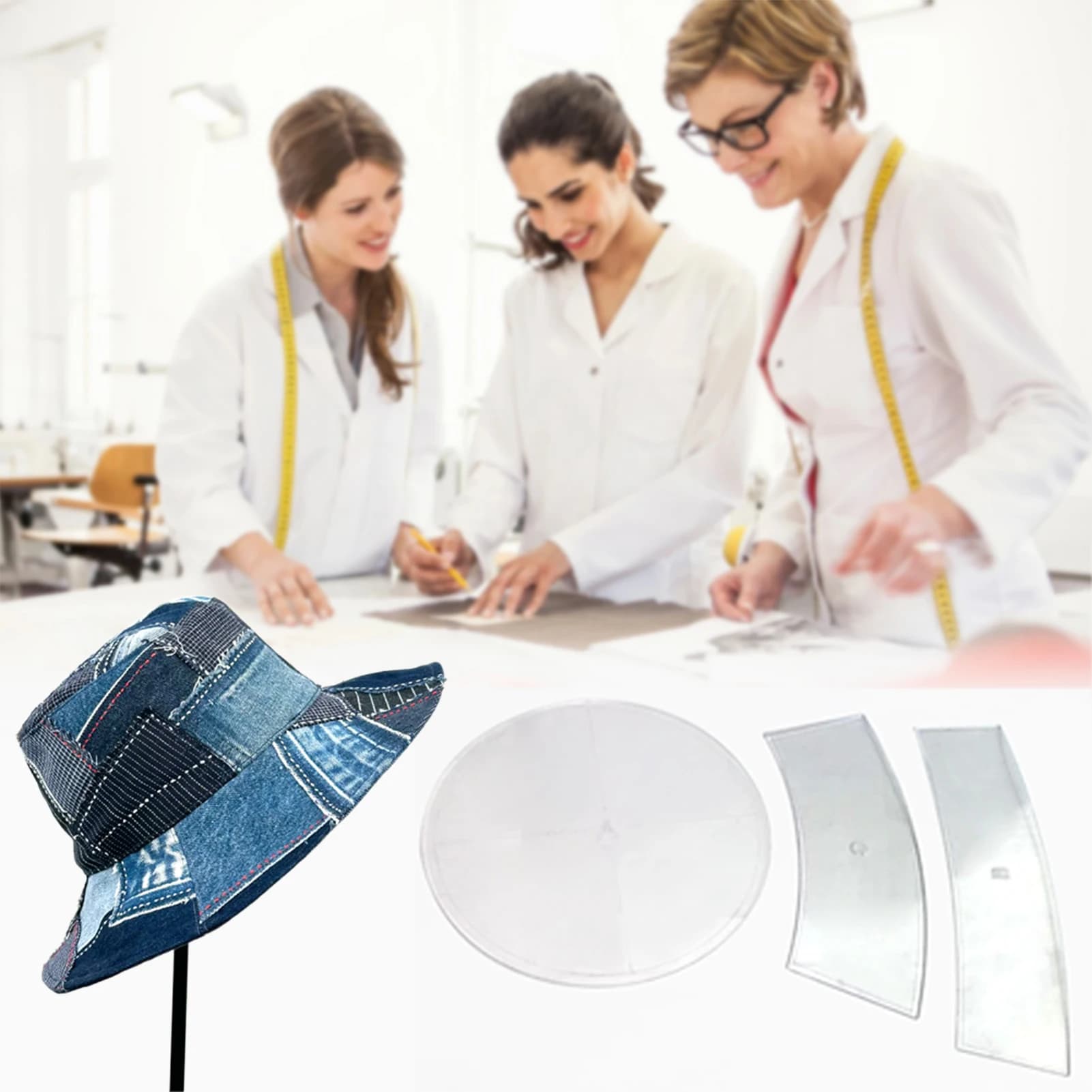 Modello da taglio per cappello a secchiello, patchwork trasparenti, taglio, righello artigianale per utensili da cucito fai da te per cappelli professionali per uso domestico