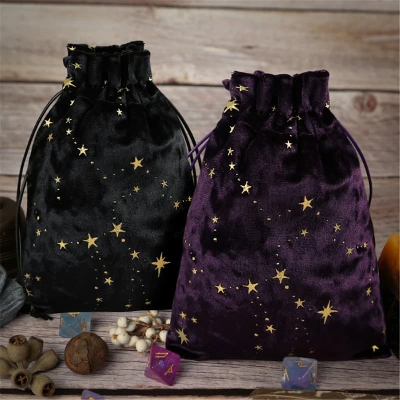 Velluto Stella Luna Tarocchi Carte Oracle Borsa portaoggetti Rune Costellazione Strega Divinazione Accessori Borsa per dadi per gioielli Gioco da tavolo