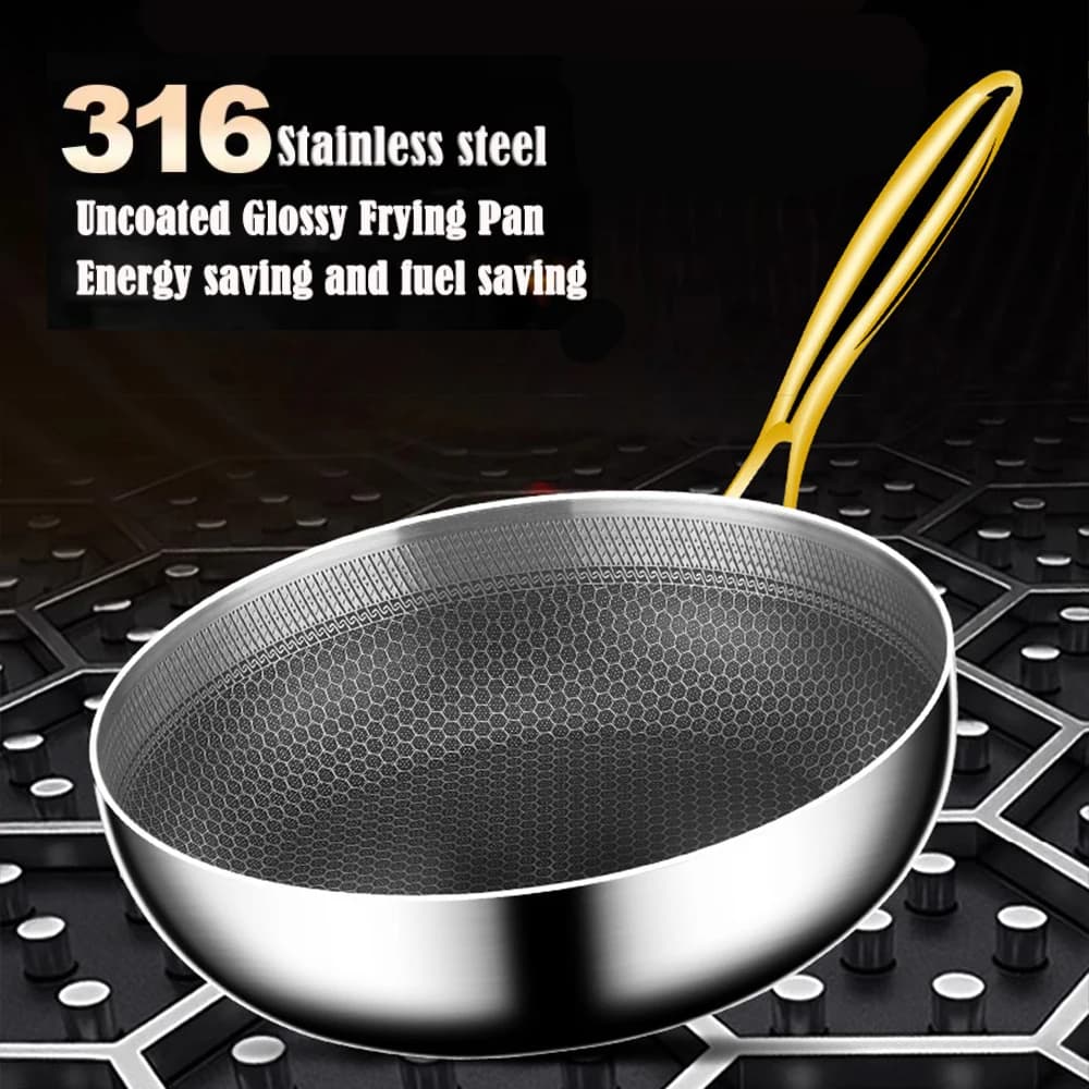 316 Stainless Steel Non-stick Wok Plate with Bee Nide Bottom for Steaks, Gas and Induction cooker, Universal Cooking Board