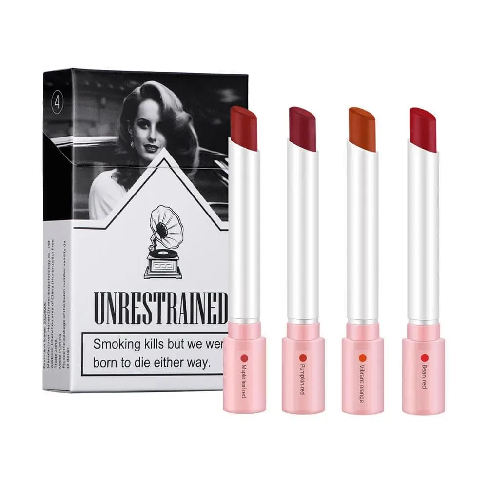 4pcs/set Creative Cigarette Lipstick Matte Lip Gloss Long Lasting Lip Glaze Waterproof Lip Stick Tube Nude Lip Tint Makeup Tool