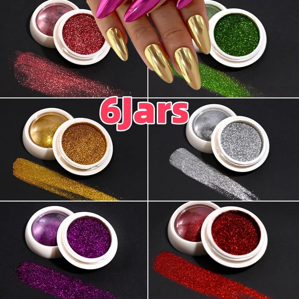 6 vasetti/set polvere per nail art con specchio magico cromato oro/argento effetto metallizzato olografico polvere di pigmenti decorazioni per manicure fai da te * &