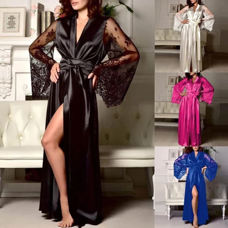 Long Sexy Night Shirt in Pizzo for Women, Lingerie, Caretaker, Ice Silk Night Shirt Imitation, Tinta Unita