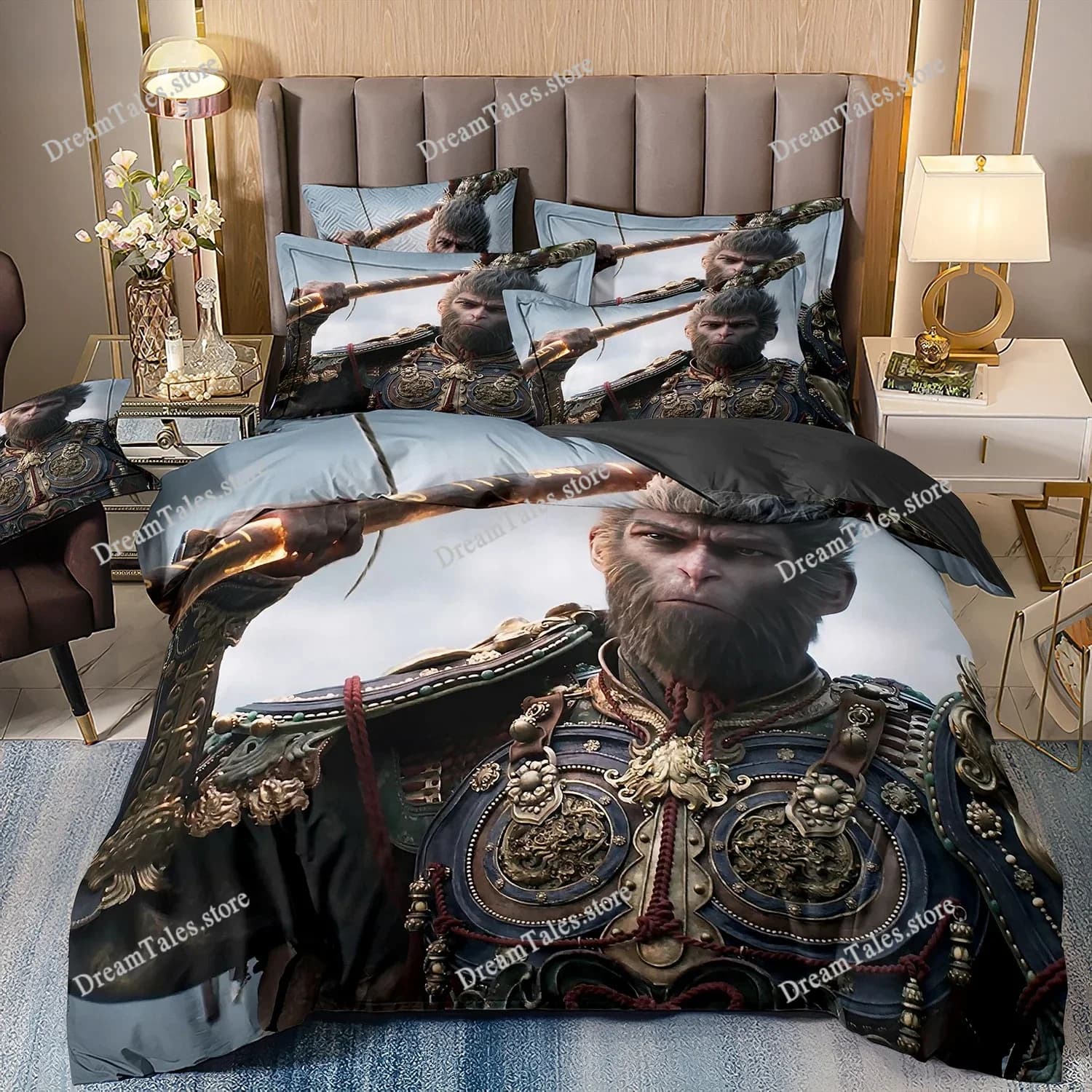 Set di Biancheria da Letto con Personaggi di Goku, Set di Biancheria da Letto Black Myth Wukong, Copripiumino e Federe con Stampa 3D per Bambini e Adulti