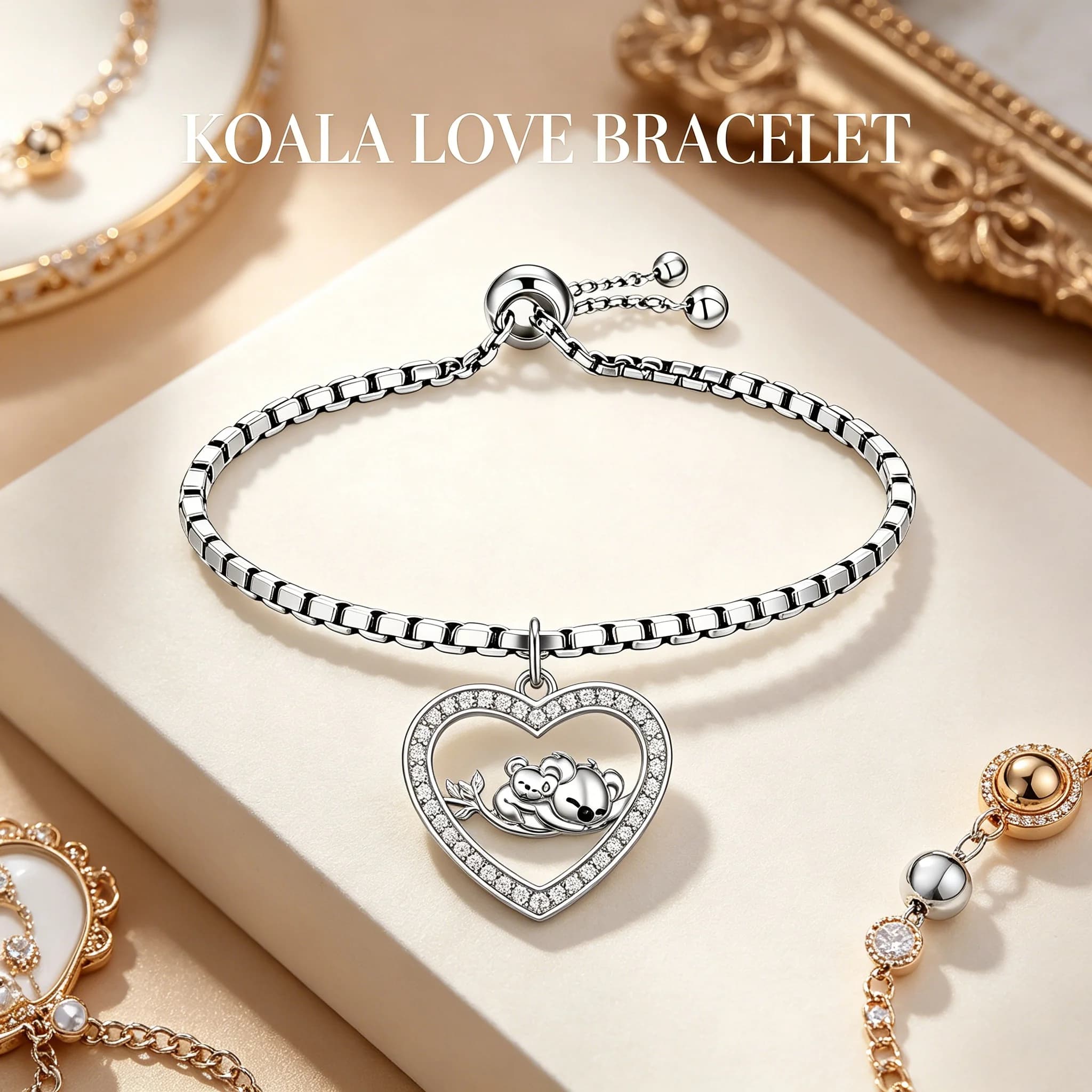 Braccialetto Regolabile Cuore Madre e Cucciolo Koala, Gioielli Animali con Accenti Scintillanti, Regalo per Donne e Ragazze