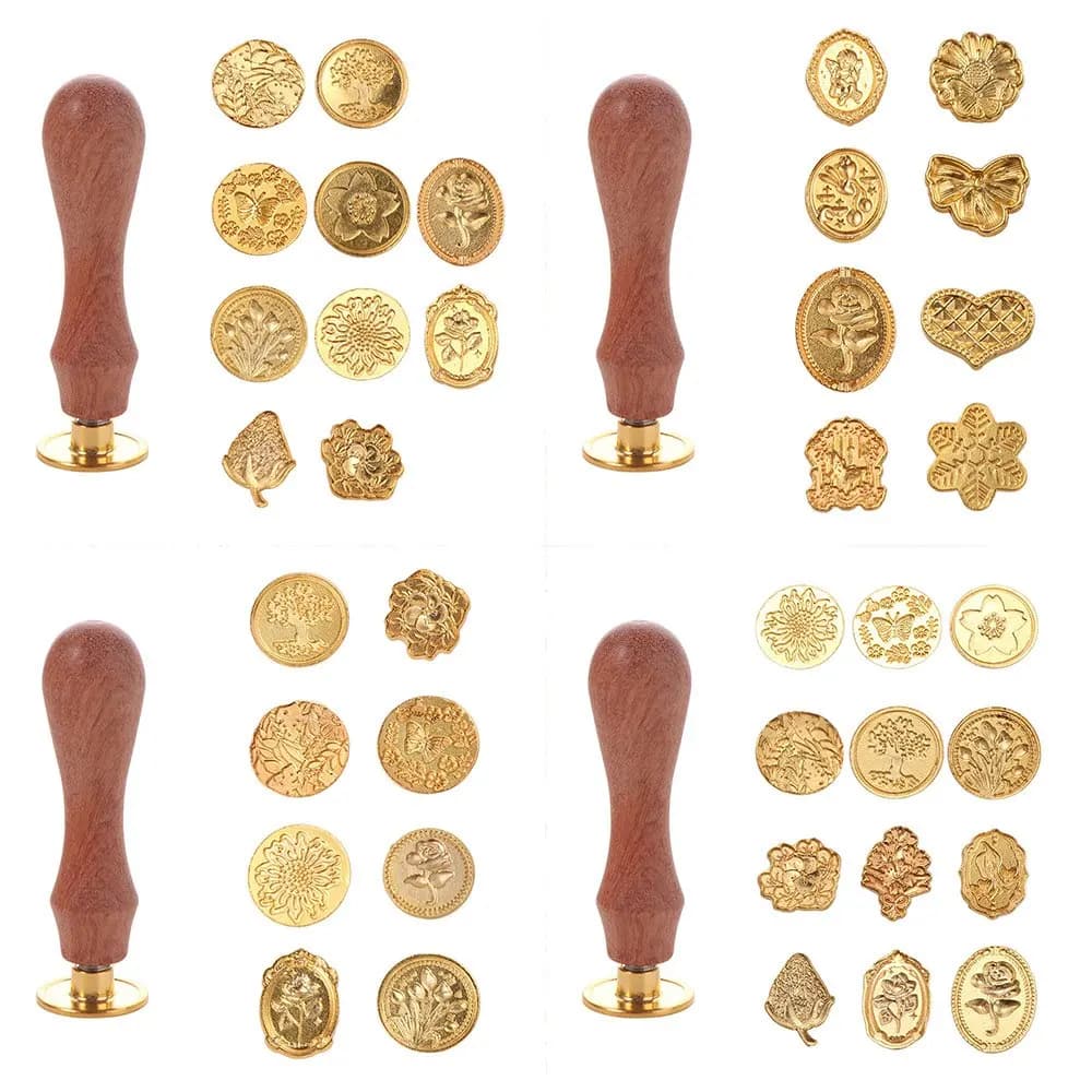 8/10/12Pcs Retro Lacquer Seal Head Stamps Set Multishape Rose Flowers Enamelled Seal Heads Removable DIY Craft