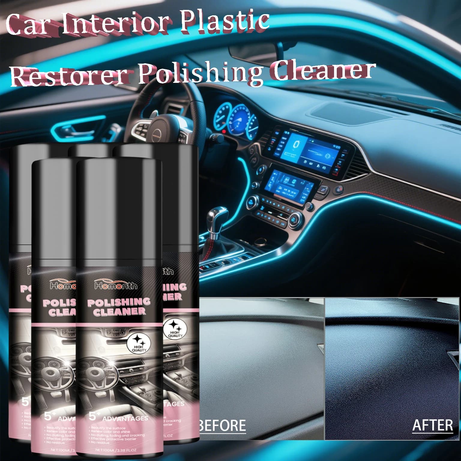 Detergente per lucidatura Interni auto 100ml Detergente protettivo per interni Dettagli interni Spray Detergente per interni per auto totale Interni Tutti