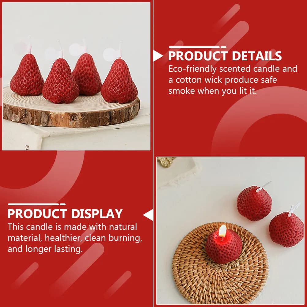4 Pcs Strawberry Aromatherapy Candles Decorative Scented Cute Festive Lovely Shaped Votive