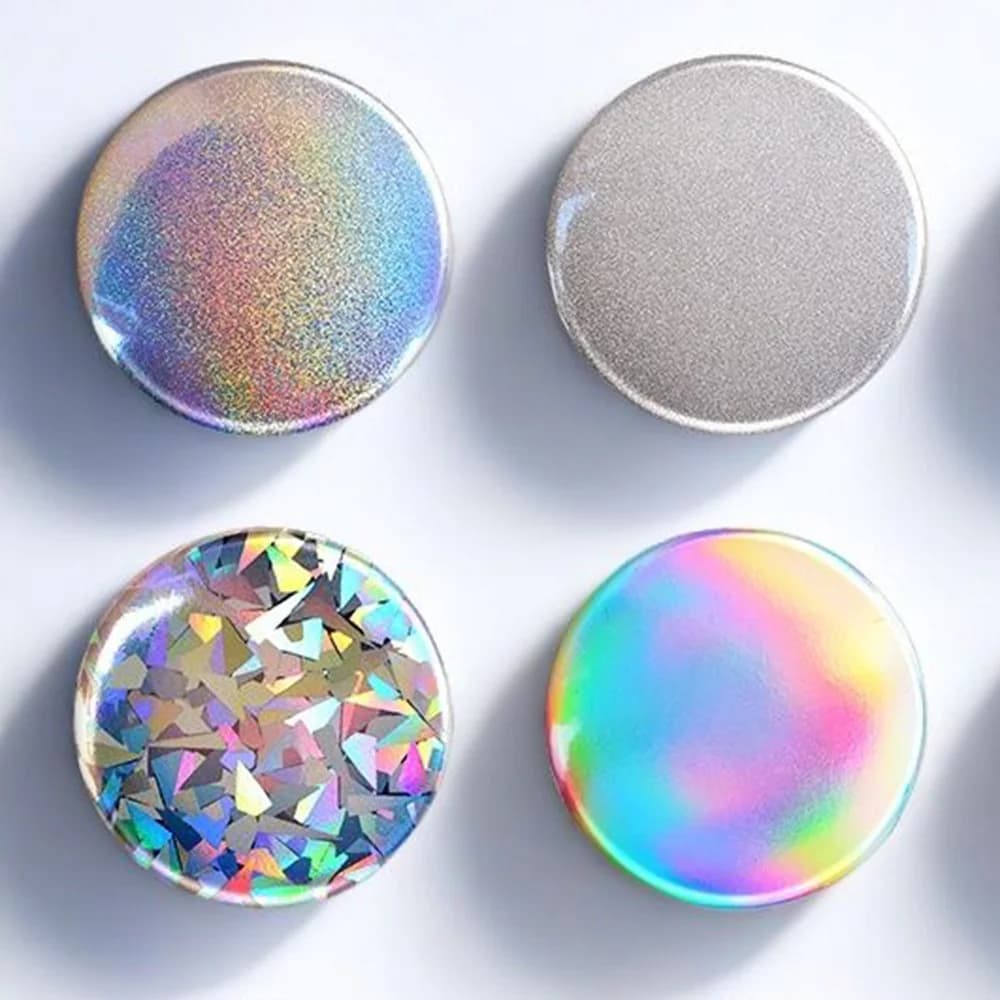 Set per la creazione di badge con pellicola laser da 58 mm, macchina per badge in latta con pellicola lucida senza taglio e design a stella e cuore effetto vetro rotto