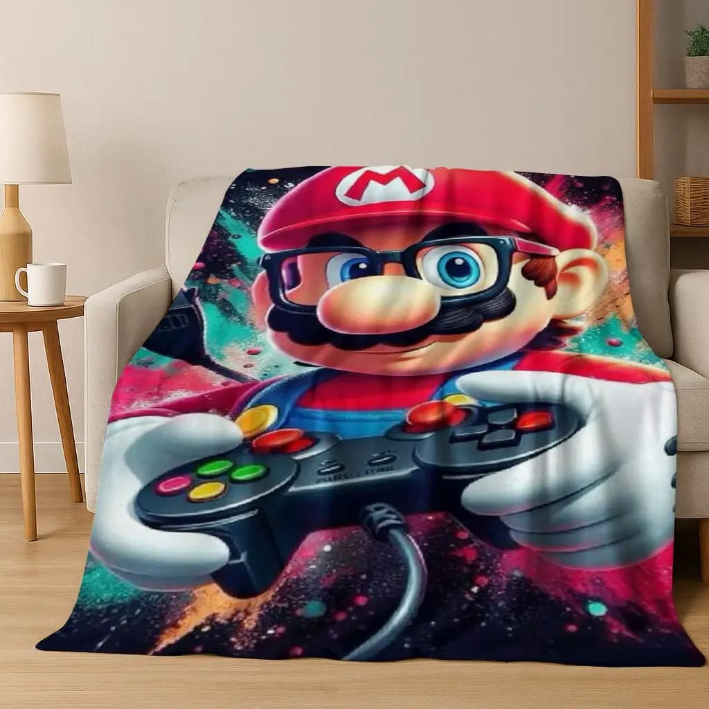 26 Style Mario Cartoon Gift Flannel Blanket,Warm and Cozy Soft Throw Blanket for Home Bedroom Bed Sofa Travel Picnic Cover Kids
