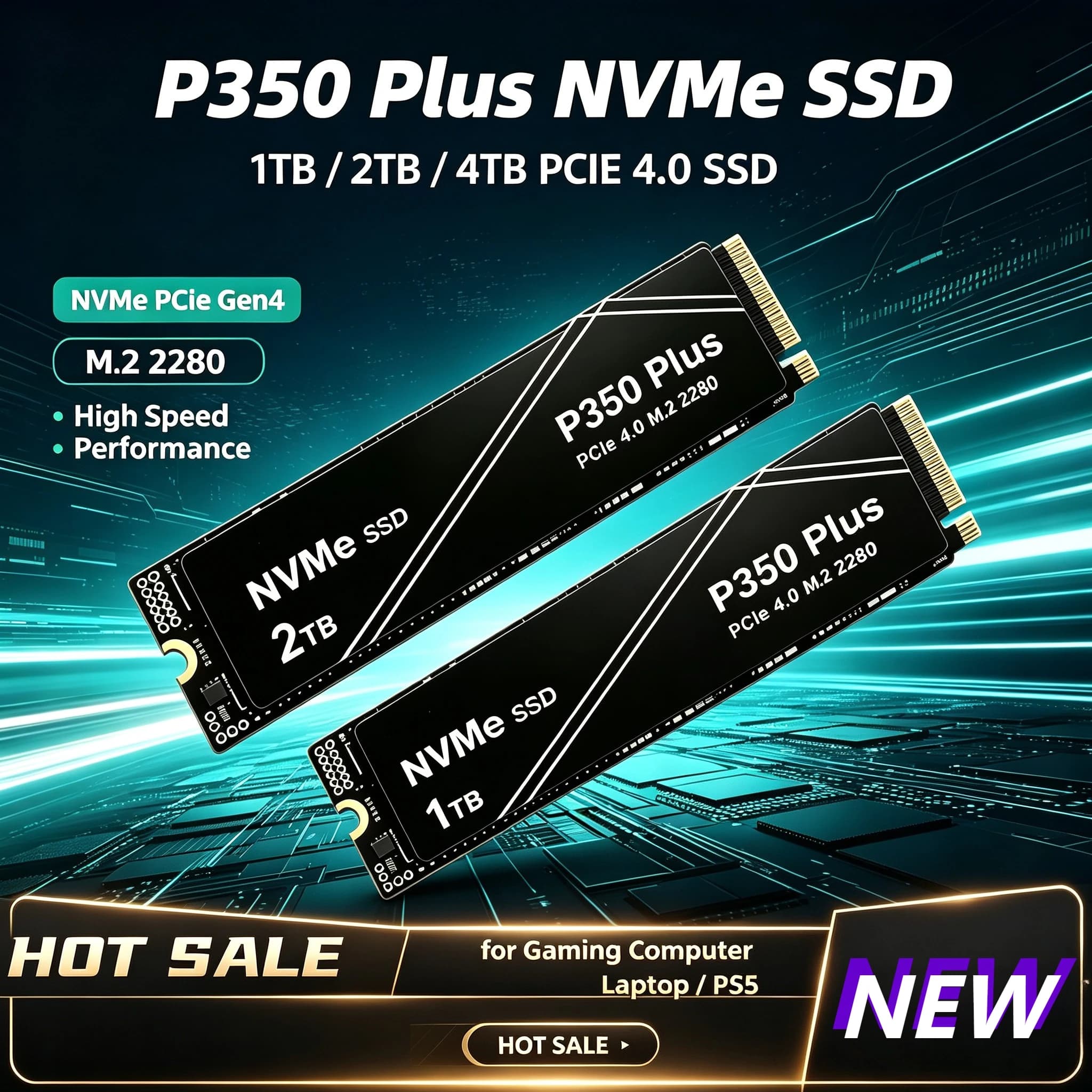 New P350 PLUS 1TB 2TB 4TB NVMe PCIe Gen4 M.2.2280 SSD Solid State Drives for Gaming Computer Laptop PS5