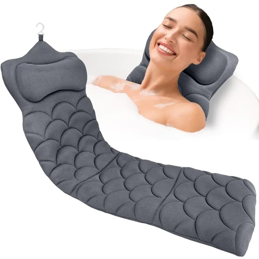 Integrated Bathroom Cushion, Bearing Often for Bath with Wash Bag, Bathroom Bearing with 13 Non-slip Suction Cups, Soft 3D Network Fabric