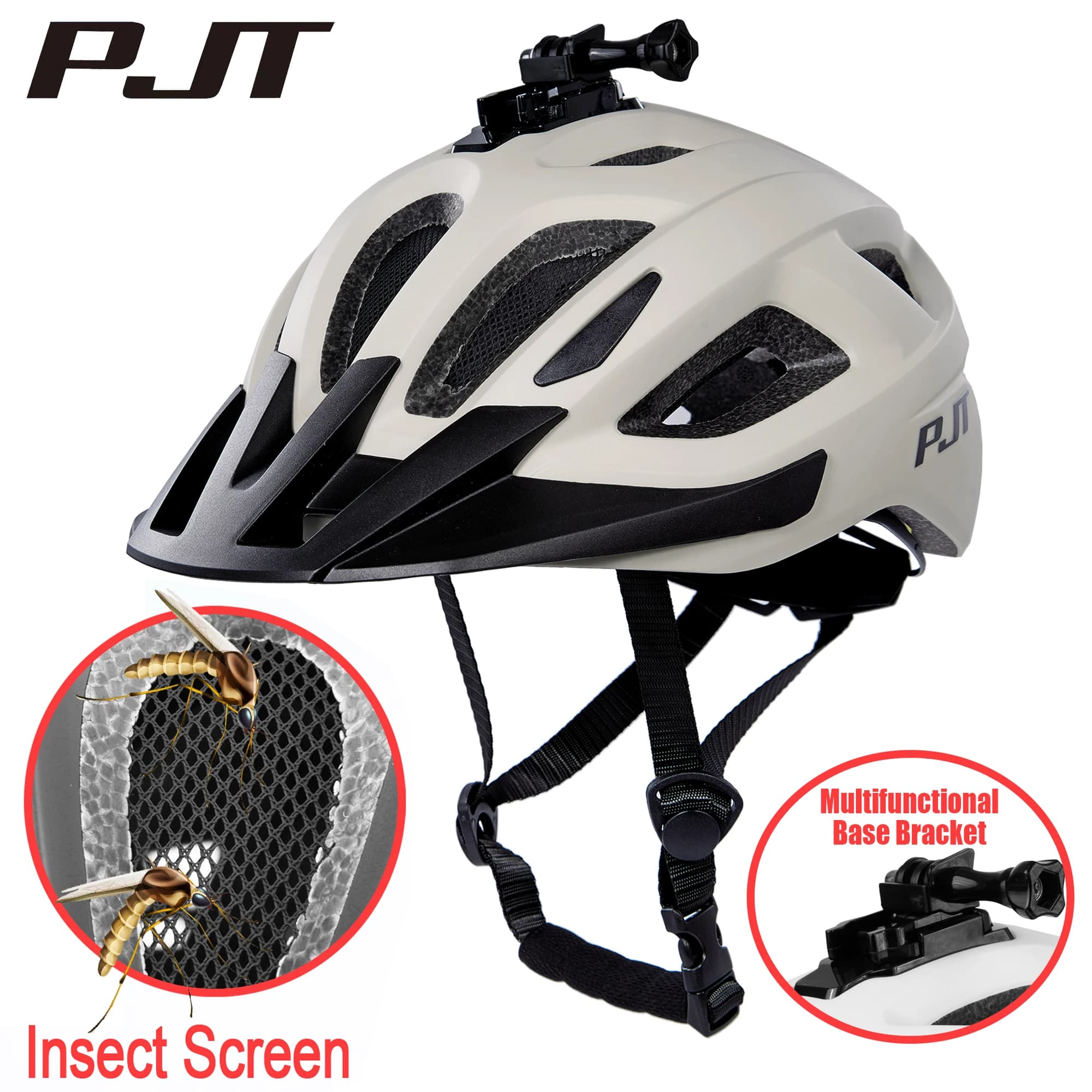 PJT Bicycle helmet with insect screen Cycling helmet on road MTB Multifunctional base bracket for sports/fare cameras Bike helmet