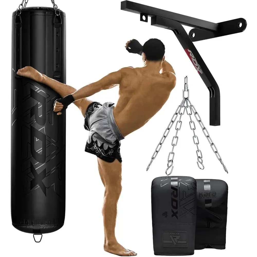 55lbs Filled Punching Bag, 110lbs Capacity, 4-Piece Boxing Set with Wall Bracket, Gloves, and Chain for Home Gym Training
