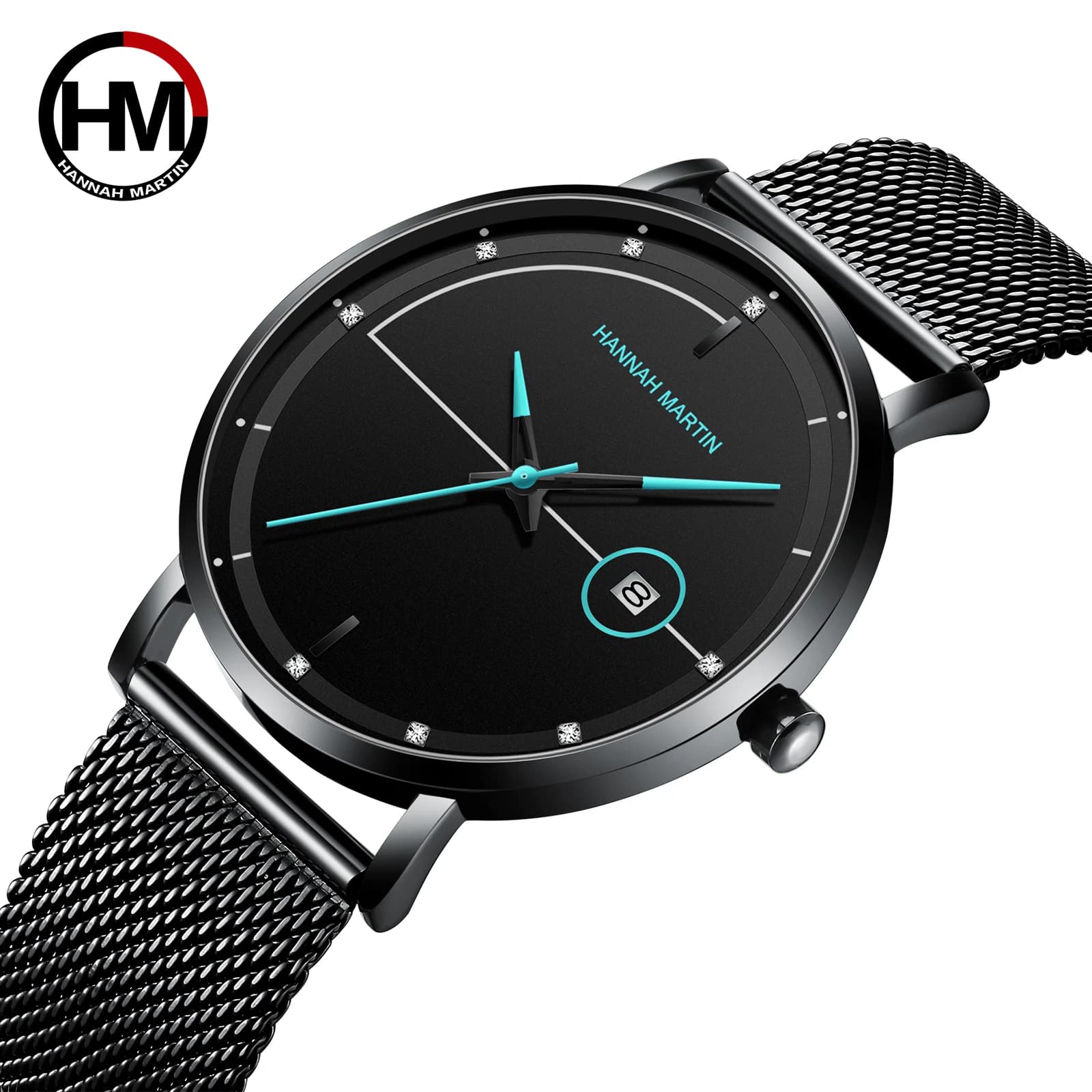 Orologio al quarzo da uomo superiore con movimento giapponese Orologio da polso da uomo alla moda da viaggio impermeabile con cintura in maglia di acciaio inossidabile semplice blu nero