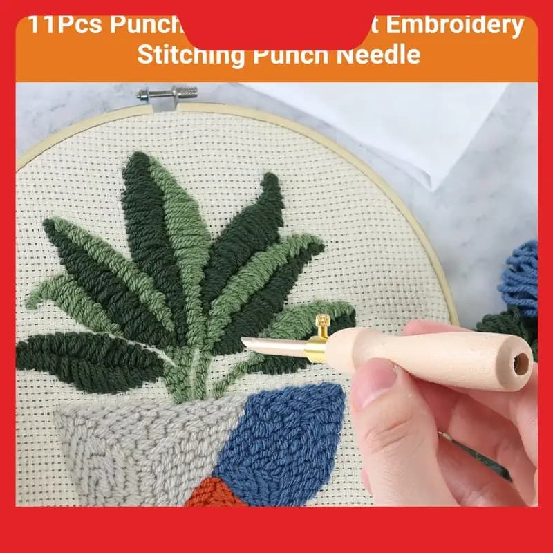 11Pcs Punch Needle Tool Kit Embroidery Stitching Punch Needle & Needle Threader Embroidery Poking Cross Stitch Tools