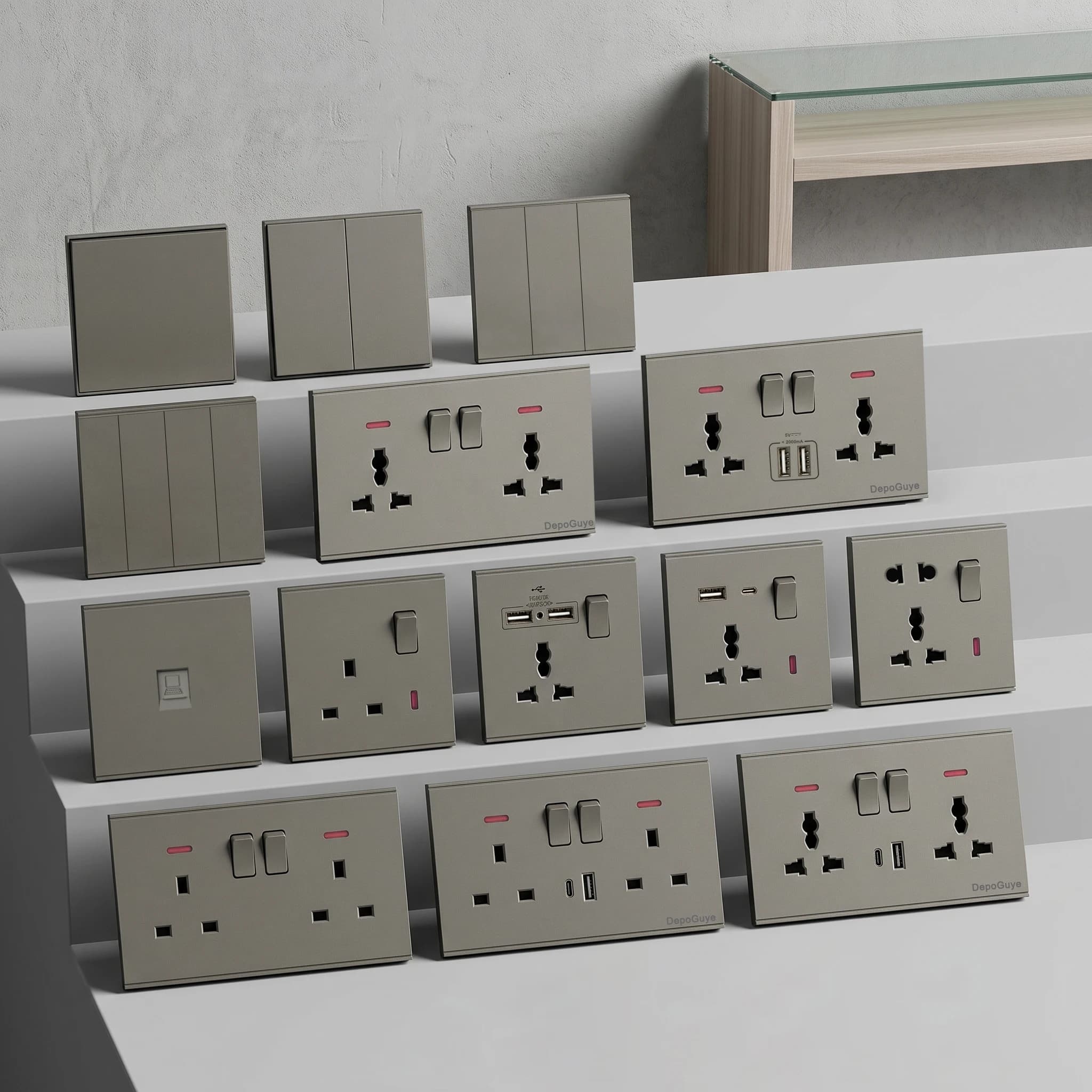 Presa a muro UK 13A con USB Type-C 18W a ricarica rapida, interruttore a parete universale con doppia presa USB.
