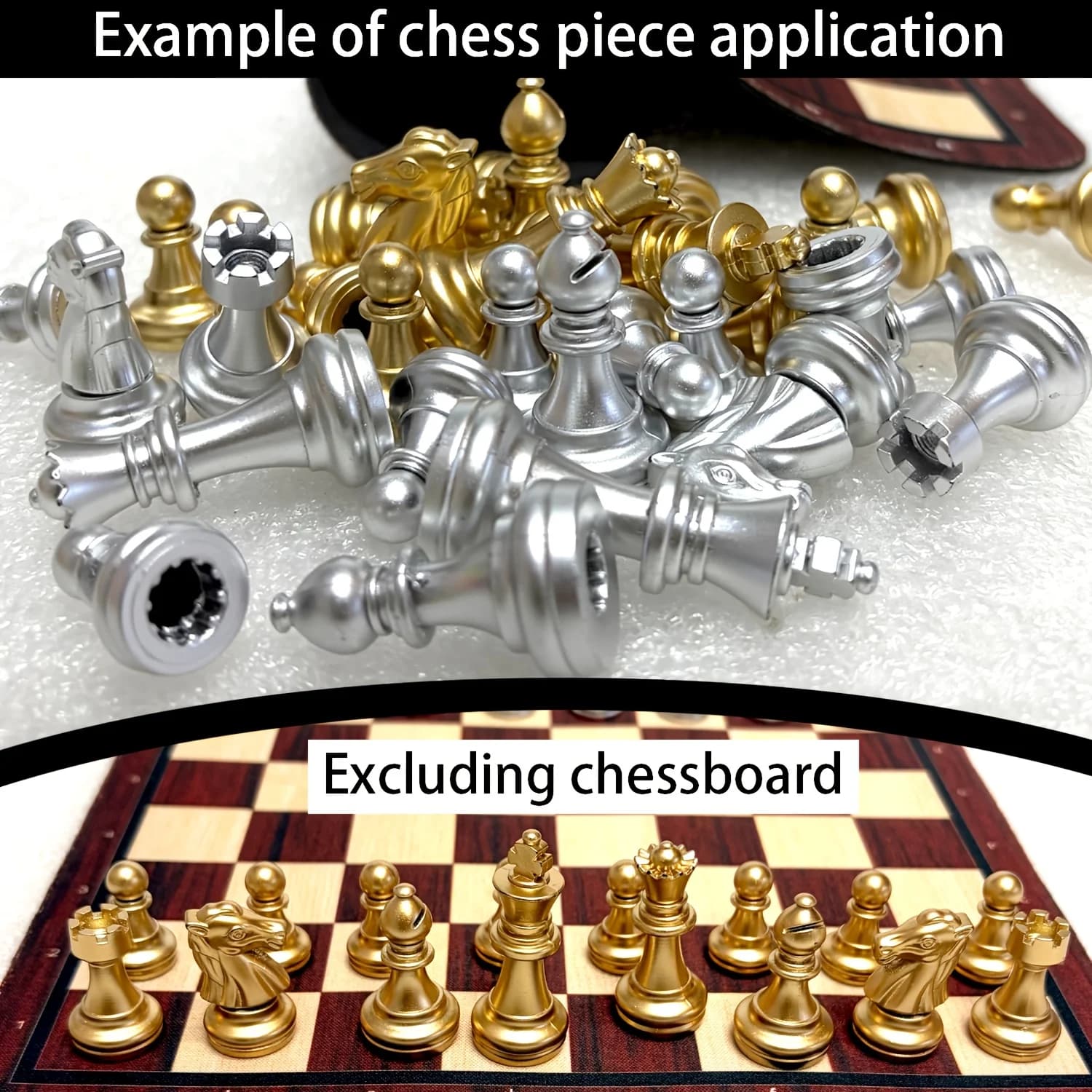 Golden and Silvery Chess Pieces Set, 32 Pieces 16 Each in Golden & Silvery, King Height 4.9cm, Queen Height 4.2cm
