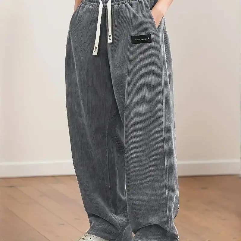 Pantaloni Unisex in Velluto a Coste a Gamba Dritta con Coulisse in Vita e Bordatura Bianca - Casual per Tutte le Stagioni e Semi-Formale