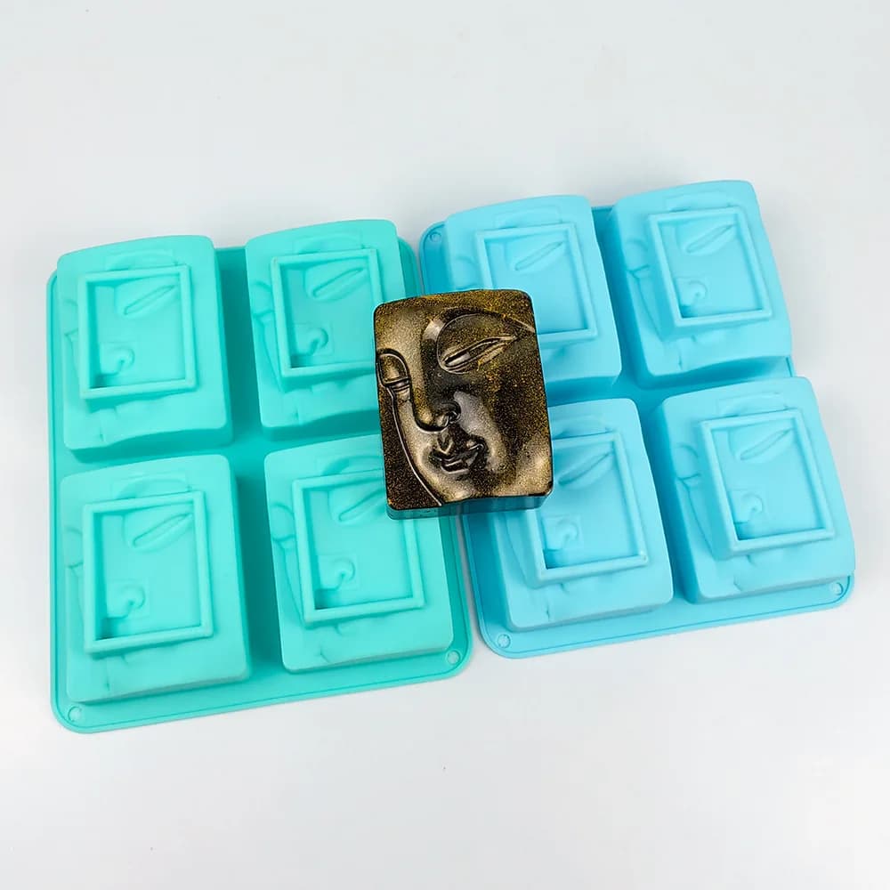 4 fori ritratto religioso sapone stampo in Silicone artigianato Buddha viso sapone resina gesso stampo fai da te torta al cioccolato pagnotta strumento