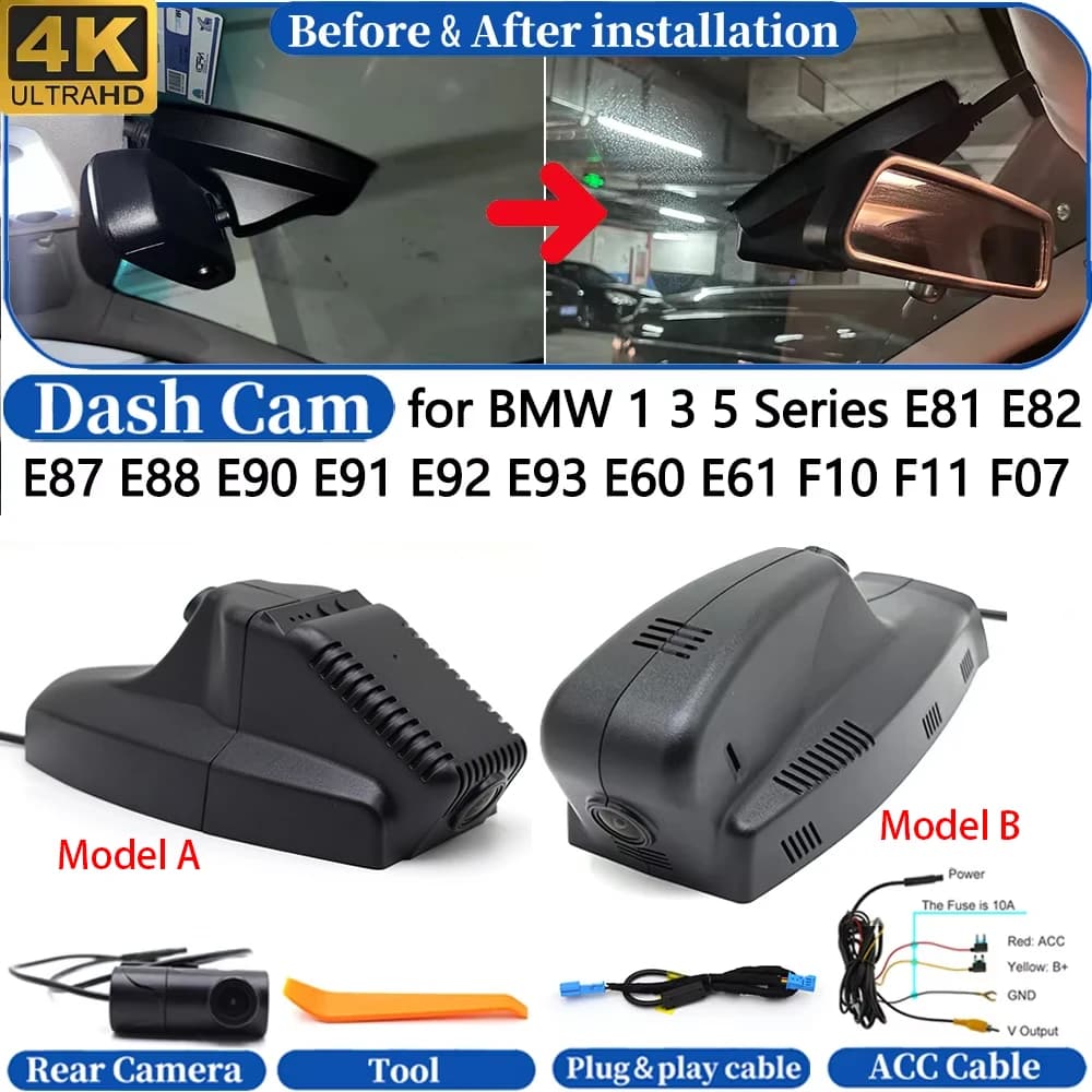 Dash Cam for BMW 1 3 5 Series E81 E82 E87 E88 E90 E91 E92 E93 E60 E61 F10 F11 F07 4K DVR Dashboard Camera Video Drive Recorder