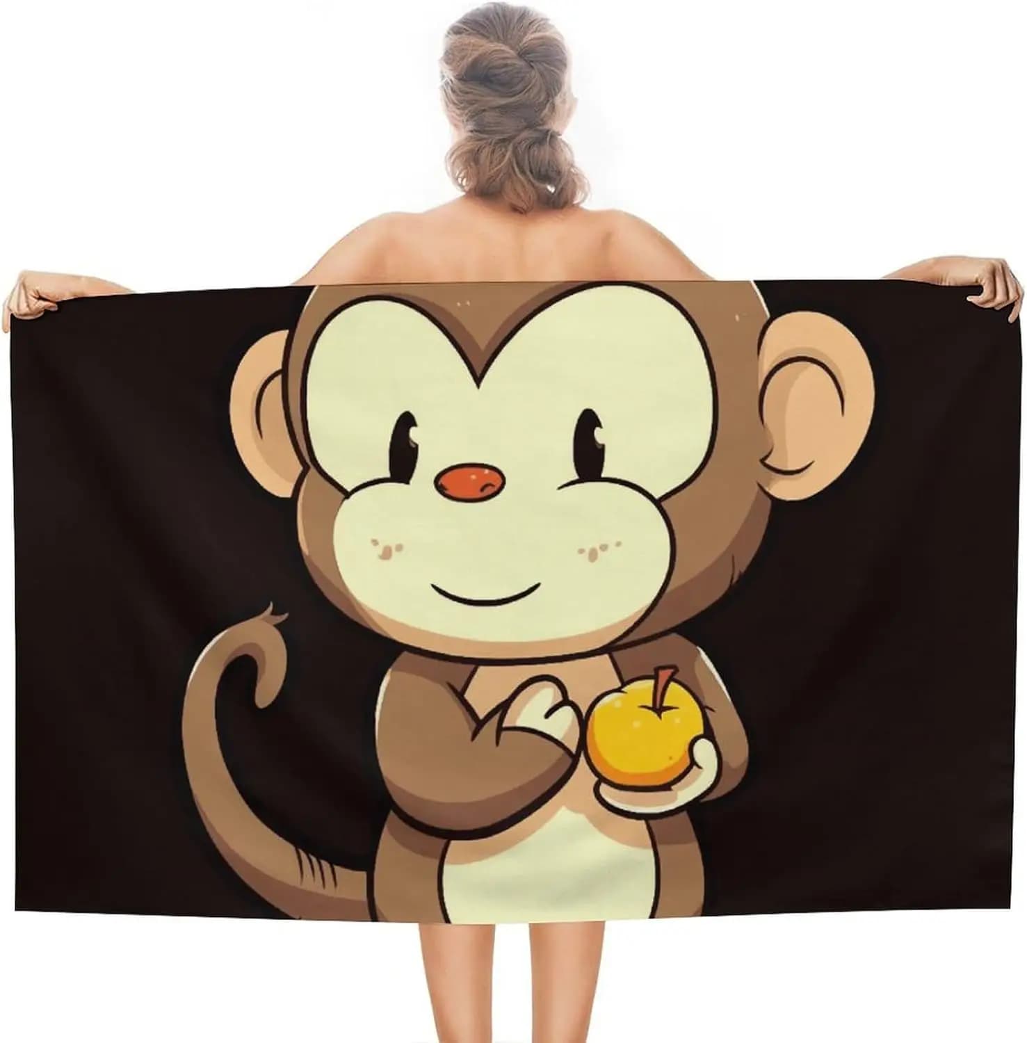 Asciugamano da spiaggia con scimmietta dei cartoni animati che tiene una frutta, asciugamani da piscina di grandi dimensioni per adulti, asciugamano da viaggio morbido, leggero e assorbente, per la spiaggia