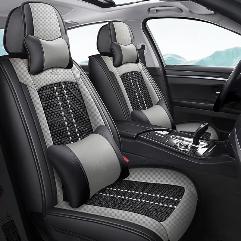 Front Single Seat, Luxurious Ice Silk Full-Cover Car Seat Cover, Universal, Breathable and Wear-Resistant, Suitable for All Seasons, Fits the Seat Well, Easy to Clean and Maintain, with Three-Dimensional Side Support, Paired with Luxurious and Comfortable Headrest and Lumbar Support, Enhances the Driving Experience, Available in 5 Colors, Suitable for Sedans, Suvs, Trucks and Other Models