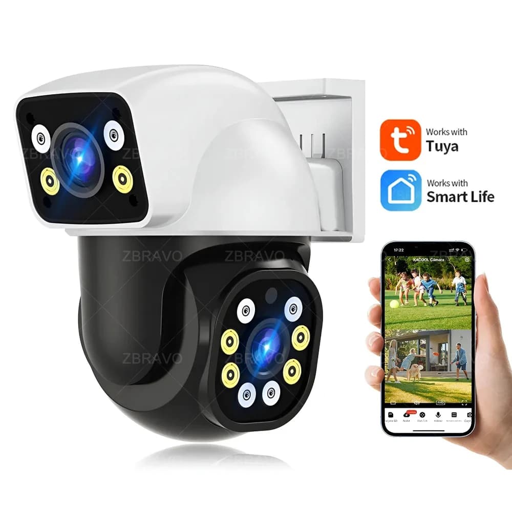 Outdoor WiFi Smartlife 8MP Tuya, Mini IP with Double Screen 4MP, Home Protection IP66 Waterproof, AI Tracking, Alarm with Siren