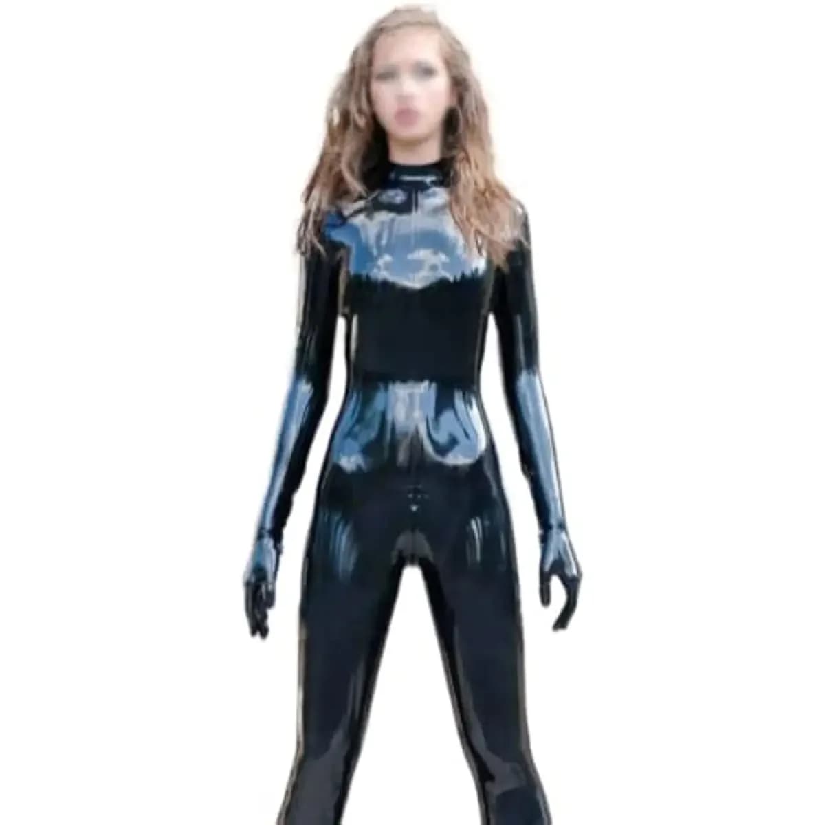 Collant per tutto il corpo in lattice Catsuit in gomma Body Body Catsuit completo Guanti e calzini attaccati con cerniera sul cavallo posteriore