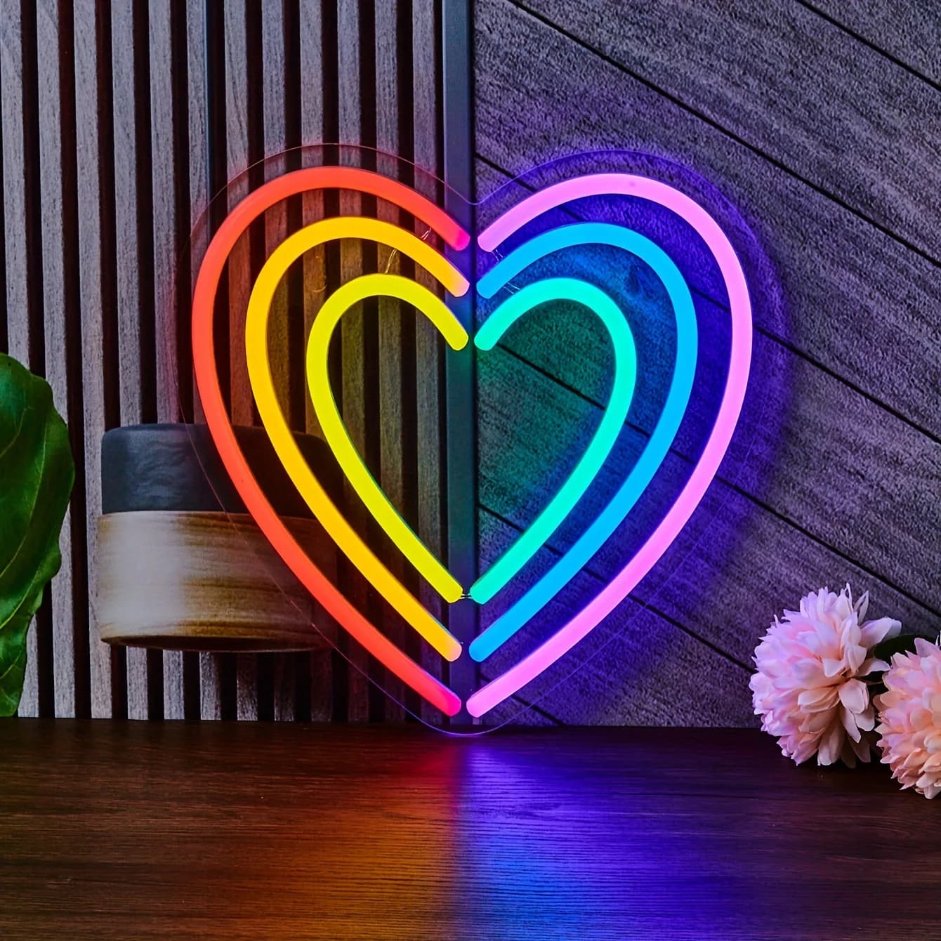 Insegna LED Neon a Forma di Cuore Arcobaleno, Ideale per Feste e Regali, Illuminazione d'Ambiente | Arte Murale Vibrante, Insegne al Neon per Decorazione Pareti