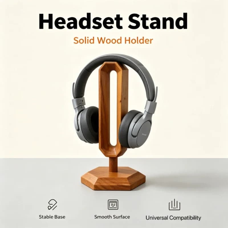 Chinese Toon Solid Wood Headphones Stand Gaming Headset Bracket Head Mounted Stable Base Space Saving Desktop Display Shelf
