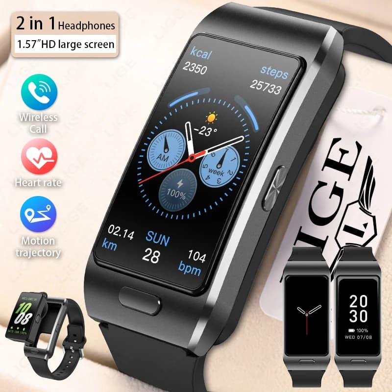 LIGE 2025 Smart Watches With Earphones Always Show Time Bluetooth Smartwatch Health Monitoring ECG Smartband for iOS Android