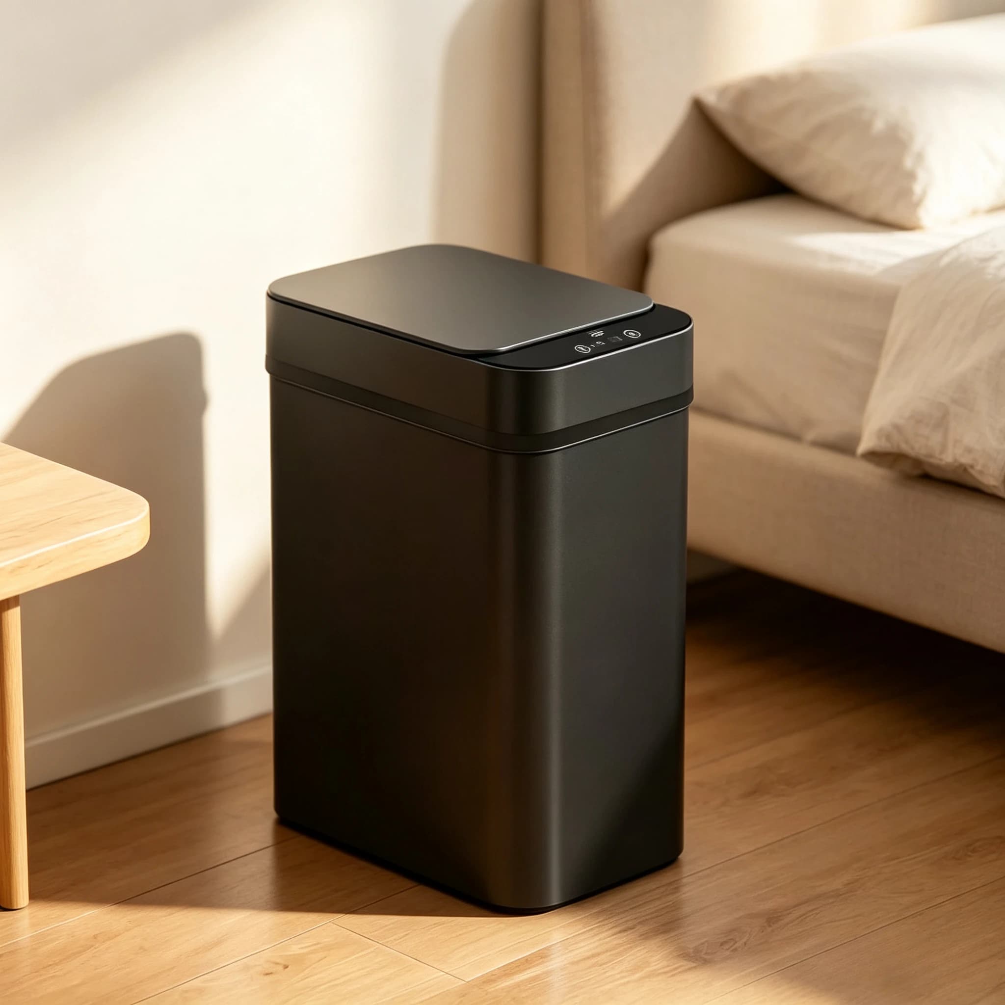 Black Touchless Smart Trash Can Motion Sensor Automatic Waste Bin with Lid for Bathroom Home