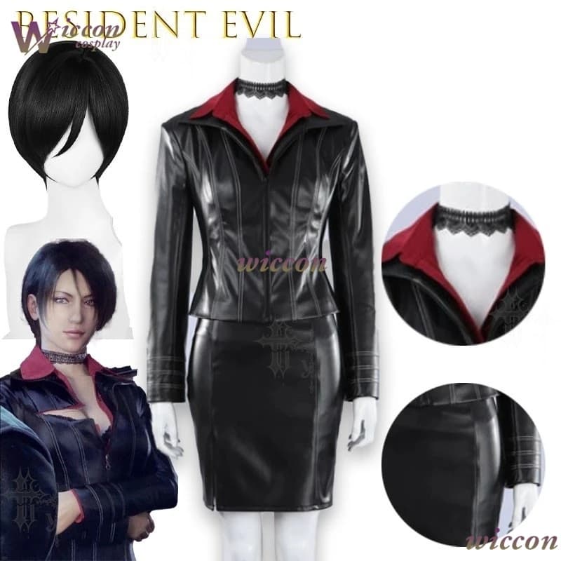 Wonka Cos Store Resident Evil Damnation Ada Wong Cosplay Giacca in Pelle Set Stesso Stile del Gioco Minigonna Outfit Personaggio Anime