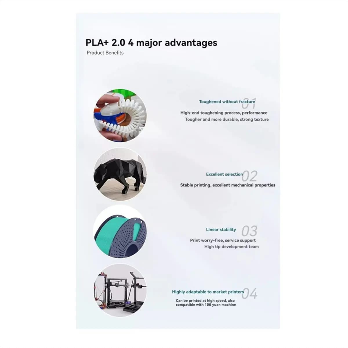 ABGZ PLA+2.0 3D Filament 1.75mm 1KG Good Toughness Neatly Wound 3D PLA Printing Filaments for 3D Printing Materials B