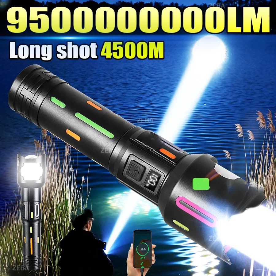 Upgrade 95000000LM Most Powerful LED Flashlight Super Bright Rechargeable Torch Light Zoomable Long Range 4500M Camping Lantern