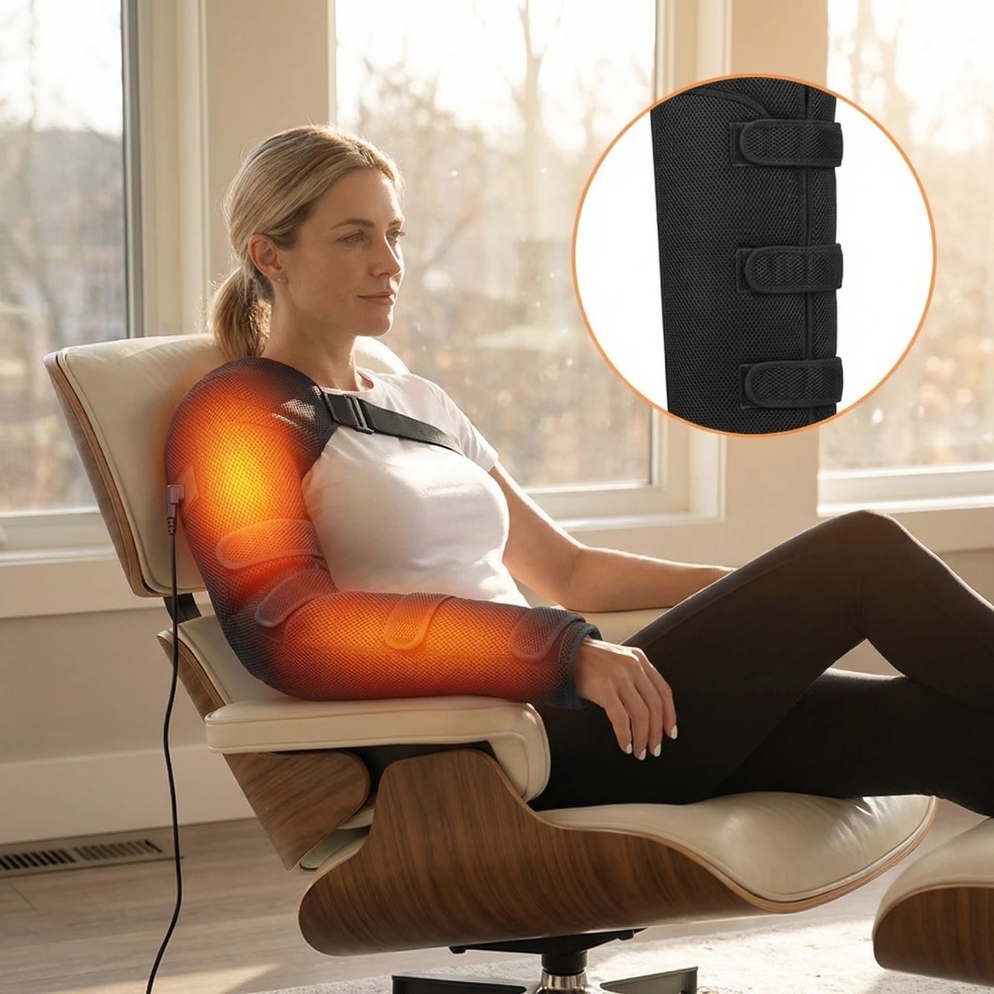 Fascia Riscaldante Elettrica per Spalle, Braccia e Polsi con 3 Impostazioni di Vibrazione e Calore, Cuscinetto Riscaldante per Mani e Gomiti