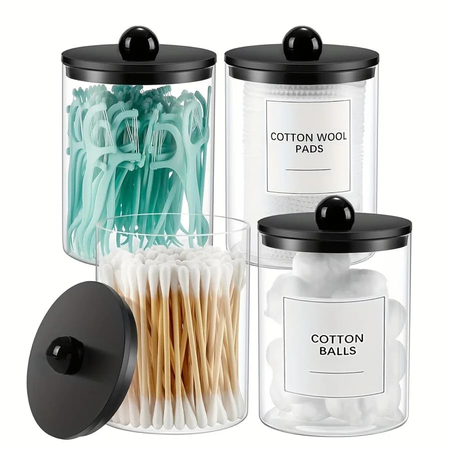 Dispenser porta Qtip per bagno - Barattolo di botisicario trasparente da 10 once per tamponi di cotone, palline, tamponi, plettri per filo interdentale, contenitori