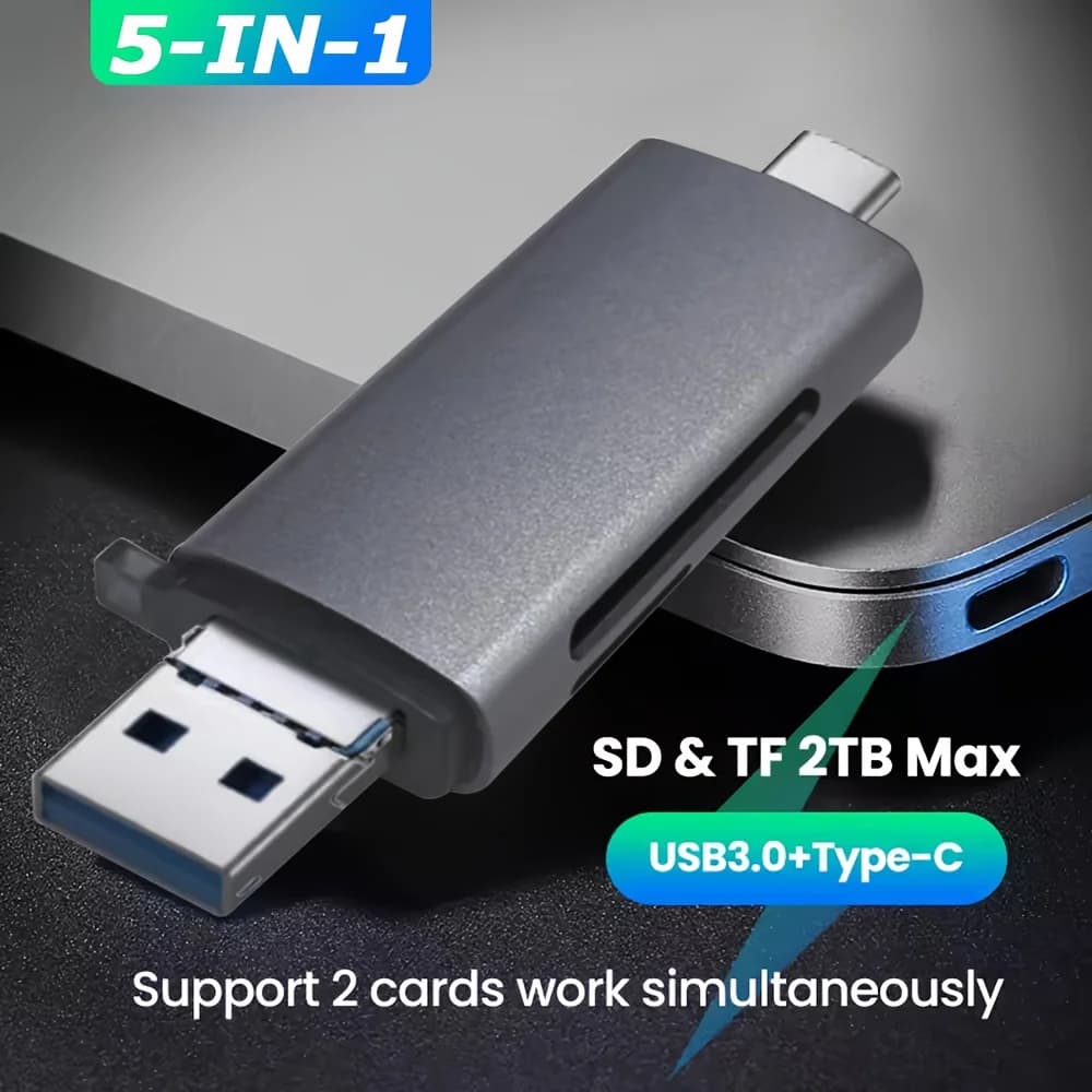 Lettore di schede SD/TF doppio OTG con interfacce USB 3.0 di tipo C e micro USB Scrittura ad alta velocità da 5 Gbps adatta per telefoni cellulari PC
