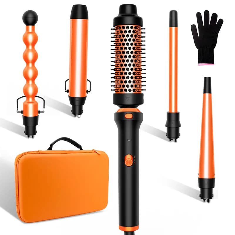 Ferro arricciacapelli multifunzionale 5in1 da donna transfrontaliero, pettine per capelli lisci con custodia in EVA, bigodino per capelli lisci