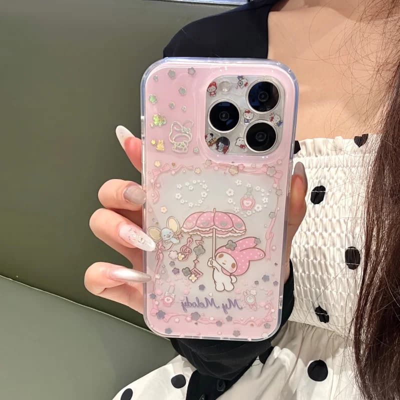 Cute Cartoon Foundation Gilt Umbrella Melody Mobile Phone Case for Iphone1714 15 16 Pro Max with Lanyard Shockproof